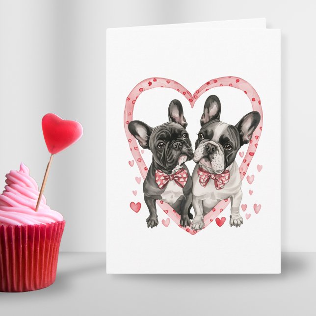 Cute Fransk Bulldog Valentines day Kärlek-citat Helgkort (french bulldog couple in love cute valentines day heart red pink card for dog parents in watercolor)