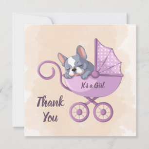 Cute Fransk Bulldog Valp Rosa Barnvagn Baby Shower Tack Kort
