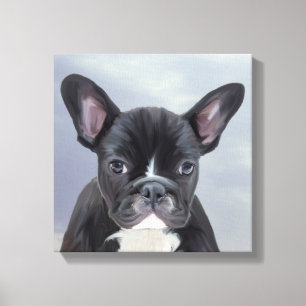 Cute Fransk Bulldog Vatten Färg Art Paeing Paintin Canvastryck