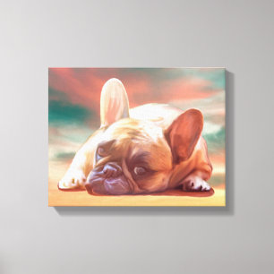 Cute Fransk Bulldog Vatten Färg Art Paeing Paintin Canvastryck