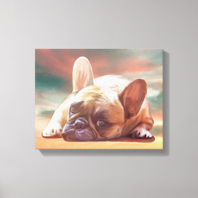 Cute Fransk Bulldog Vatten Färg Art Paeing Paintin Canvastryck (Framsida)