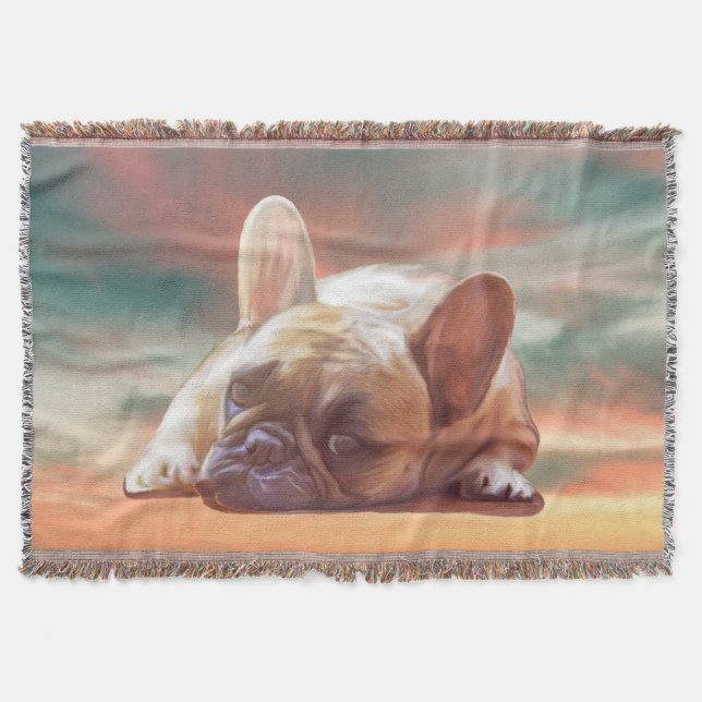 Cute Fransk Bulldog Vatten Färg Art Paeing Paintin Filt (Framsidan)