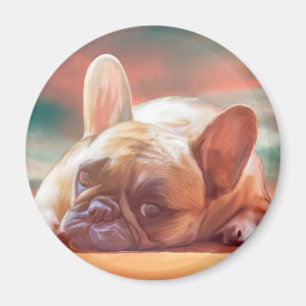 Cute Fransk Bulldog Vatten Färg Art Paeing Paintin Magnet