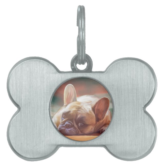 Cute Fransk Bulldog Vatten Färg Art Paeing Paintin Namnbricka Husdjur (Framsidan)