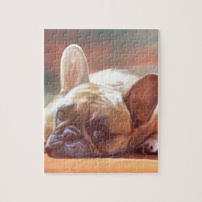Cute Fransk Bulldog Vatten Färg Art Paeing Paintin Pussel (Vertikal)