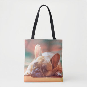 Cute Fransk Bulldog Vatten Färg Art Paeing Paintin Tygkasse