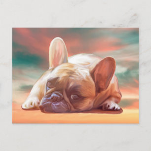 Cute Fransk Bulldog Vatten Färg Art Paeing Paintin Vykort