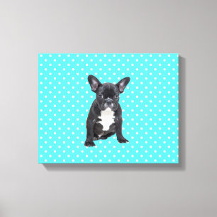 Cute Fransk Bulldog w Blue Polka dots Canvastryck