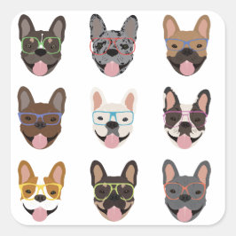 Cute Fransk Bulldog Wearing Glass Fyrkantigt Klistermärke