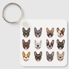 Cute Fransk Bulldog Wearing Glass Nyckelring