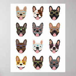 Cute Fransk Bulldog Wearing Glass Poster