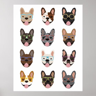 Cute Fransk Bulldog Wearing Glass Poster