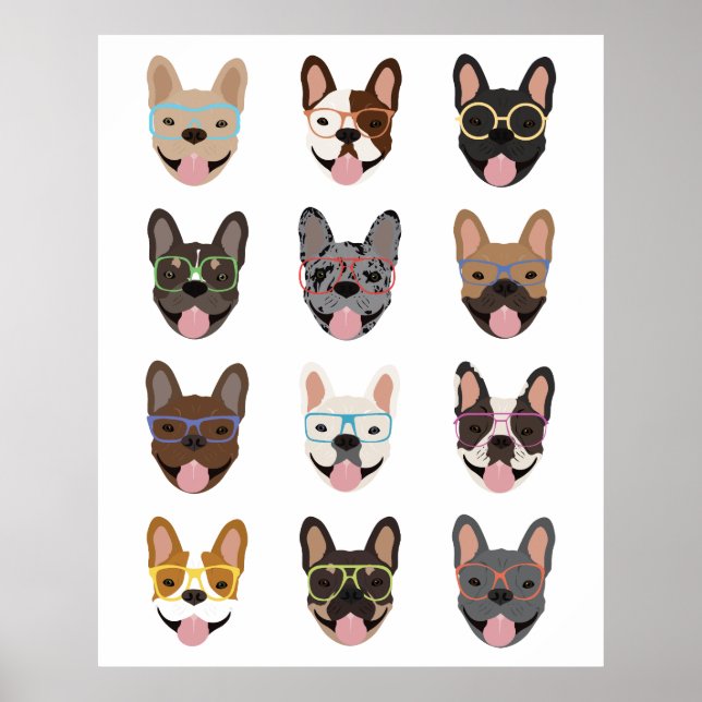 Cute Fransk Bulldog Wearing Glass Poster (Framsidan)