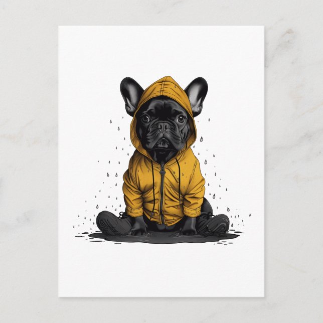 Cute Fransk Bulldog Wearing Rainrock Vykort (Framsida)