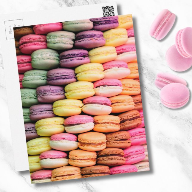 Cute Fransk Macaron Cookies Vykort (Cute Trendy Colorful French Macaron Cookie Baking Postcard)
