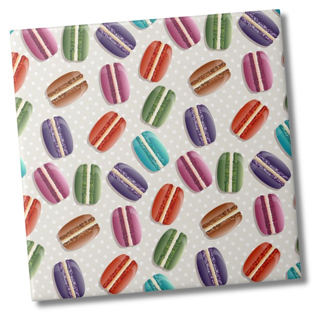 Cute Fransk Macaron Mönster Kakelplatta (Colorful Cute Trendy French Macaron Cookie Pattern Ceramic Tile)