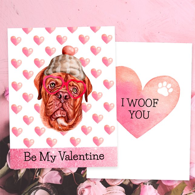 Cute Fransk Mastiff I Woof You Hund Valentine Day Julkort (Skapare uppladdad)