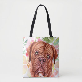 Cute Fransk Mastiff med Rosa Flower Mönster Tygkasse