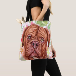 Cute Fransk Mastiff med Rosa Flower Mönster Tygkasse