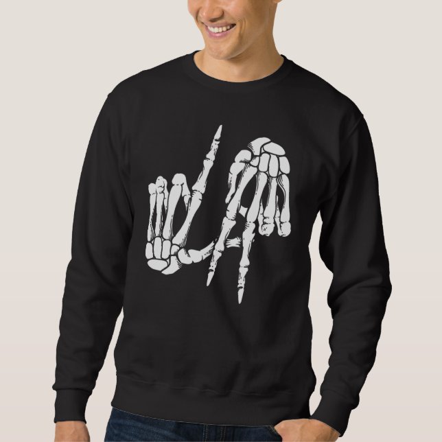 Cute Freaky Los Angeles Hand Sign Skeleton LA Lång Ärmad Tröja (Framsida)