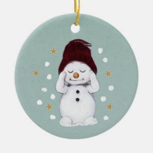 Cute fredliga vinterblå Snögubbe-vinterblå jul Julgransprydnad Keramik