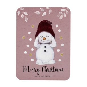 Cute fredligt Snögubbe Rosa - Helgdag jul Magnet