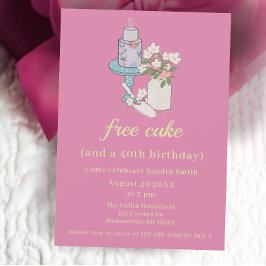 Cute Free Cake Funny 40th Birthday Inbjudningar