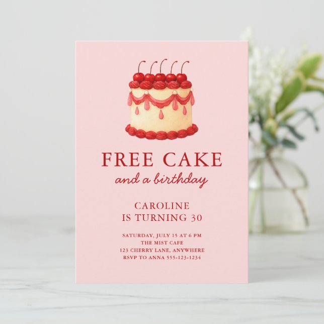 Cute Free Cake Funny Adult Birthday Any Age Inbjudningar (Stående Fram)