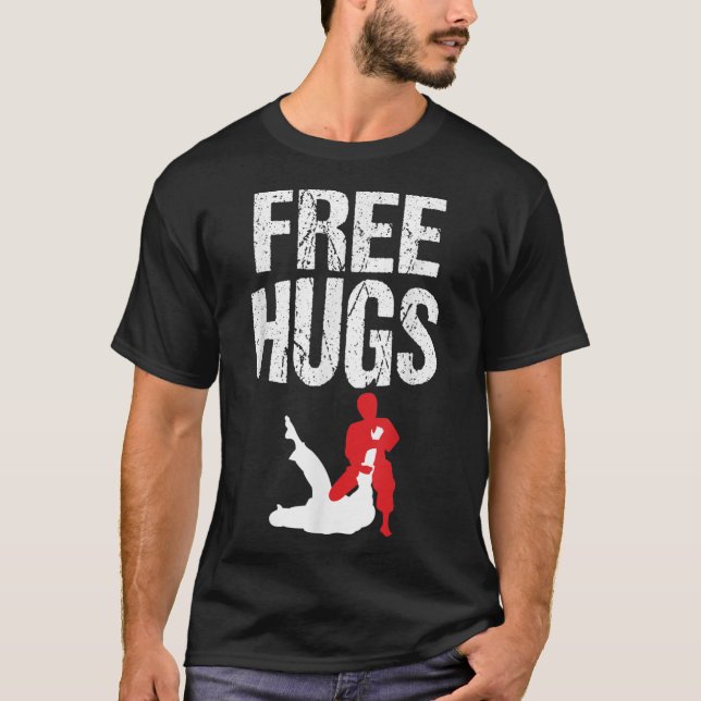 Cute Free Hugs Jiu Jitsu BJJ Martial Arts T Shirt (Framsida)
