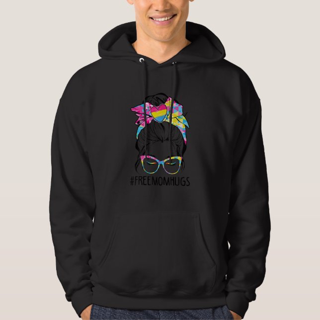 Cute Free Mamma Hugs Messy Bun Pansexual Pride Rai Hoodie (Framsida)