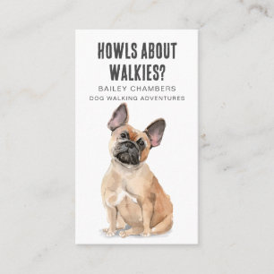 Cute French Bull Dog Watercolor Dog Walker Visitkort