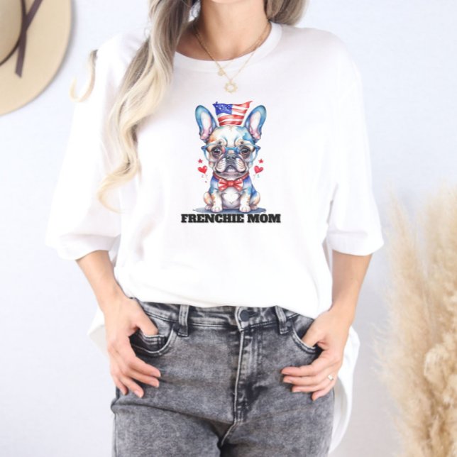 Cute French Bulldog American Flag with Hearts T Shirt (Skapare uppladdad)