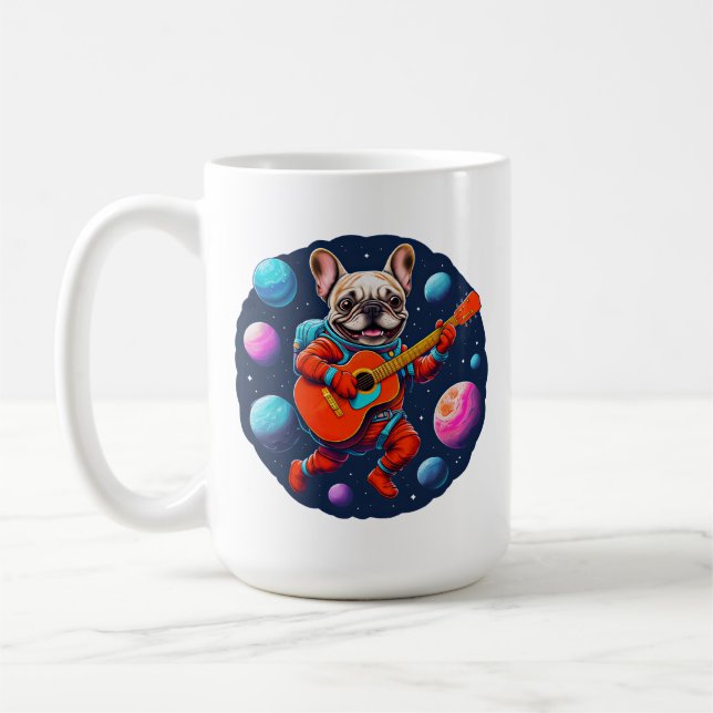Cute French Bulldog Astronaut Playing Guitar – Fun Kaffemugg (Vänster)