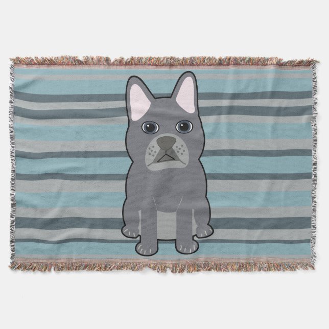 Cute French Bulldog Blue Striped Filt (Framsidan)
