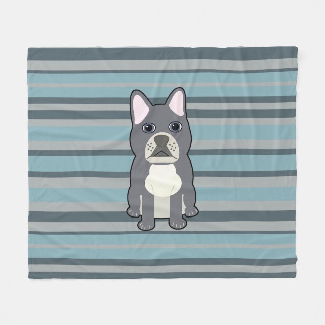 Cute French Bulldog Blue Striped Fleecefilt (Framsidan (Horisontell))