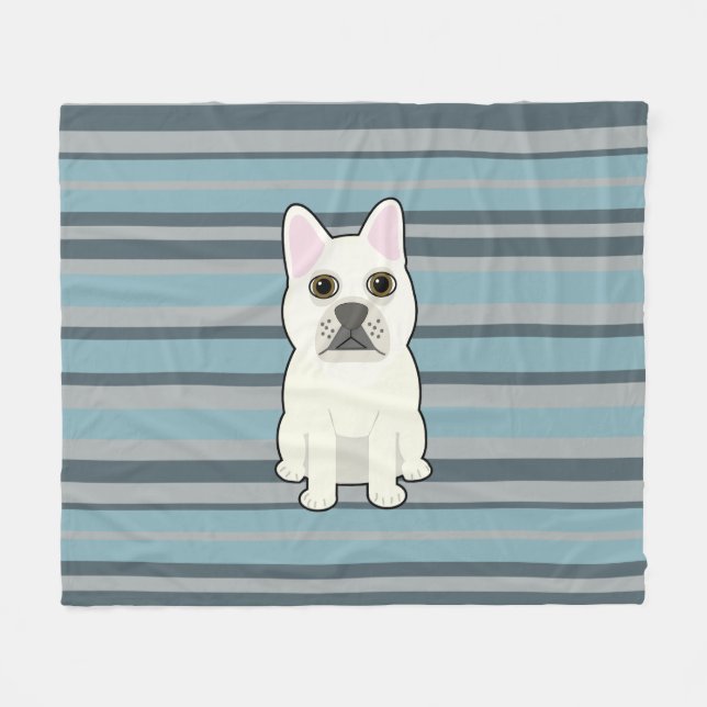 Cute French Bulldog Blue Striped Fleecefilt (Framsidan (Horisontell))
