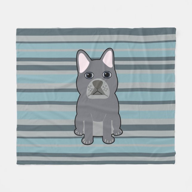 Cute French Bulldog Blue Striped Fleecefilt (Framsidan (Horisontell))