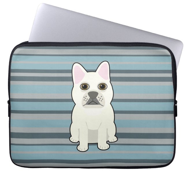 Cute French Bulldog Blue Striped Laptop Fodral (Framsidan)