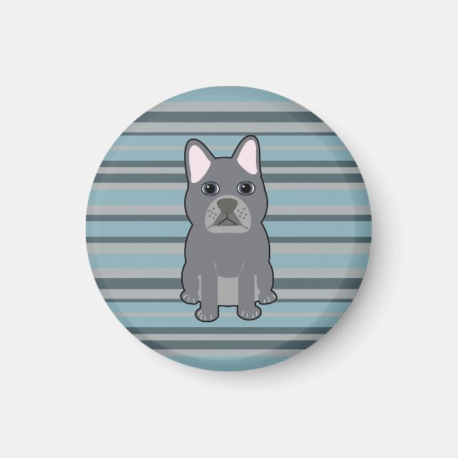 Cute French Bulldog Blue Striped Magnet (Framsidan)