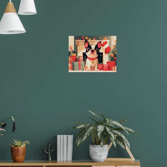 Cute French Bulldog by the Christmas Fireplace Poster (Vardagsrum 1)
