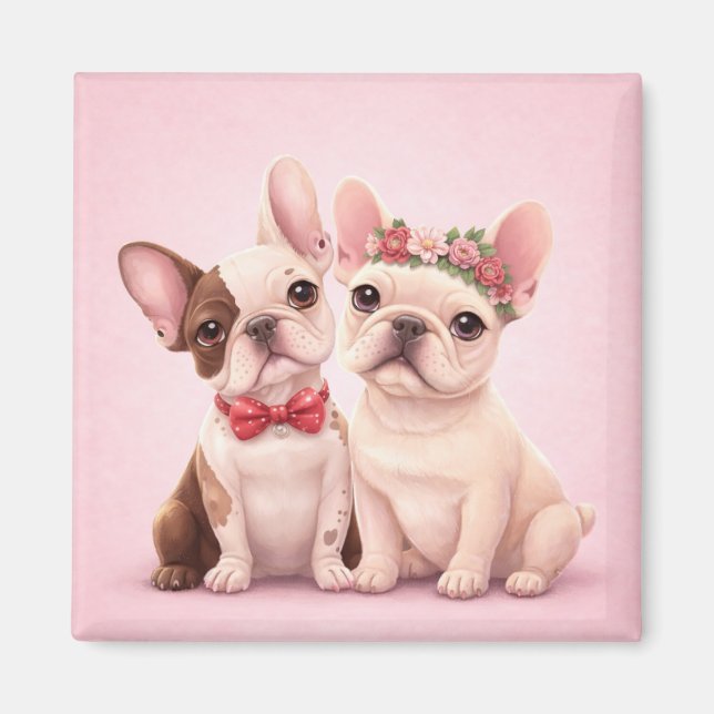 Cute French Bulldog Couple Valentine Illustration  Magnet (Framsidan)