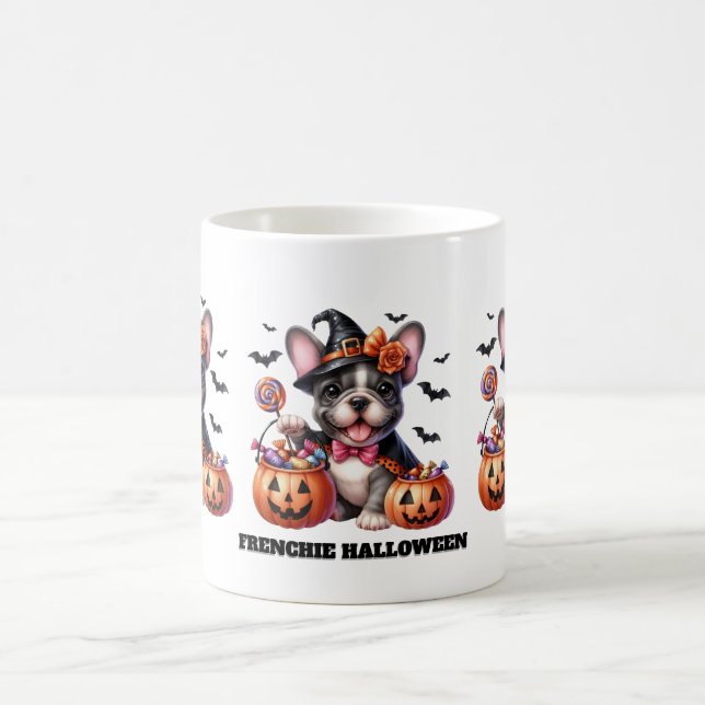 Cute French Bulldog Halloween Candy Witch Kaffemugg (Center)