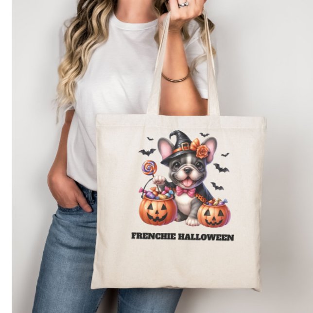 Cute French Bulldog Halloween Candy Witch Tygkasse (Skapare uppladdad)