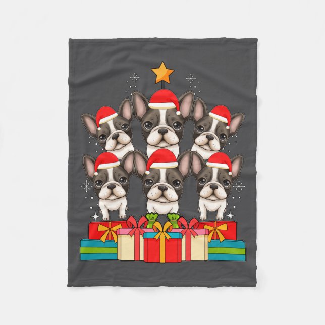 Cute French Bulldog Le Frenchie Christmas Tree Xma Fleecefilt (Framsidan)