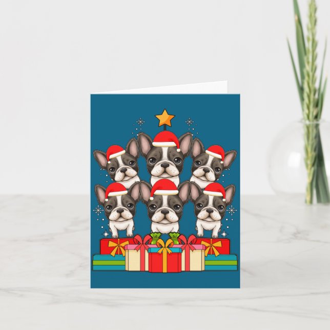 Cute French Bulldog Le Frenchie Christmas Tree Xma Kort (Framsida)