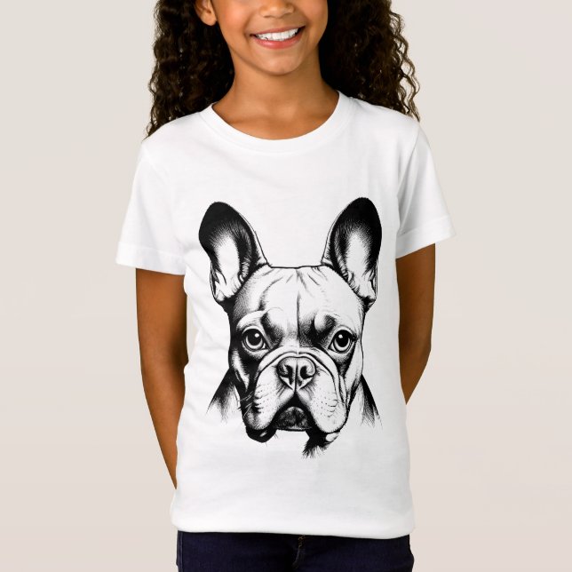 Cute French Bulldog Pencil Sketch Girls T Shirt (Framsida)