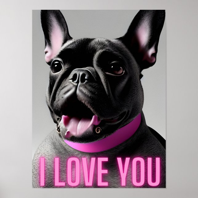 Cute French Bulldog Quote I LOVE YOU Wall Art  Poster (Framsidan)