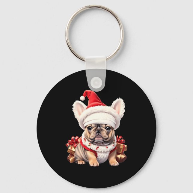 Cute French Bulldog Santa Hat Merry Christmas T Sh Nyckelring (Framsida)