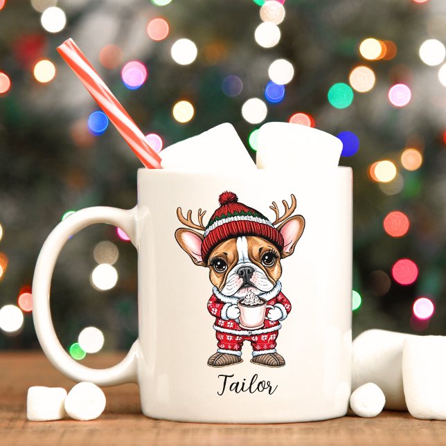 Cute Frenchie Hund jul Mugg (French bulldog personalized Christmas mug.)