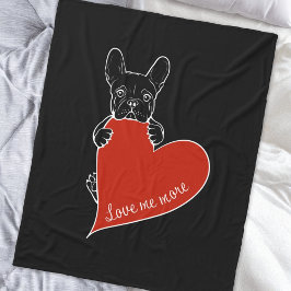 Cute Frenchie Hund med rött hjärta Fleecefilt
